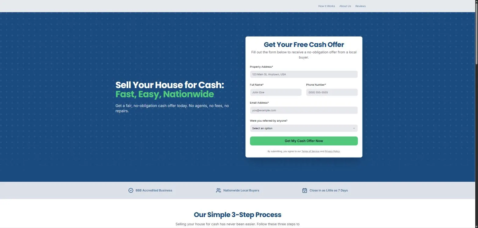 The SellHouseForCash.com website